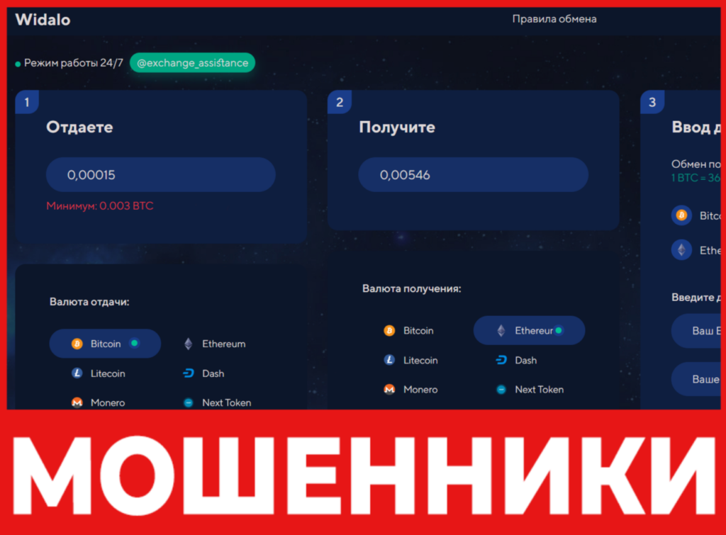 Widalo лицевая сторона скрин