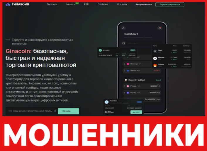 GinaCoin лицевая сторона скрин