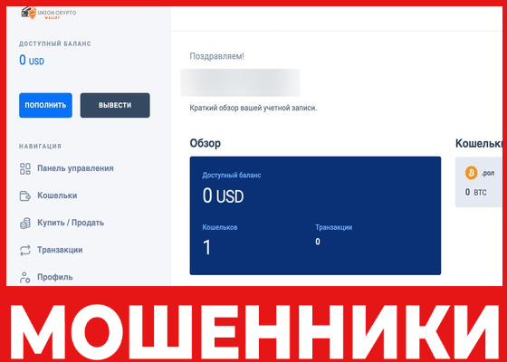 UnionCryptoWallet лицевая сторона скрин