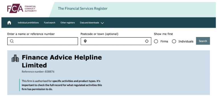 FINANCE ADVICE HELPLINE LIMITED 1 скрин