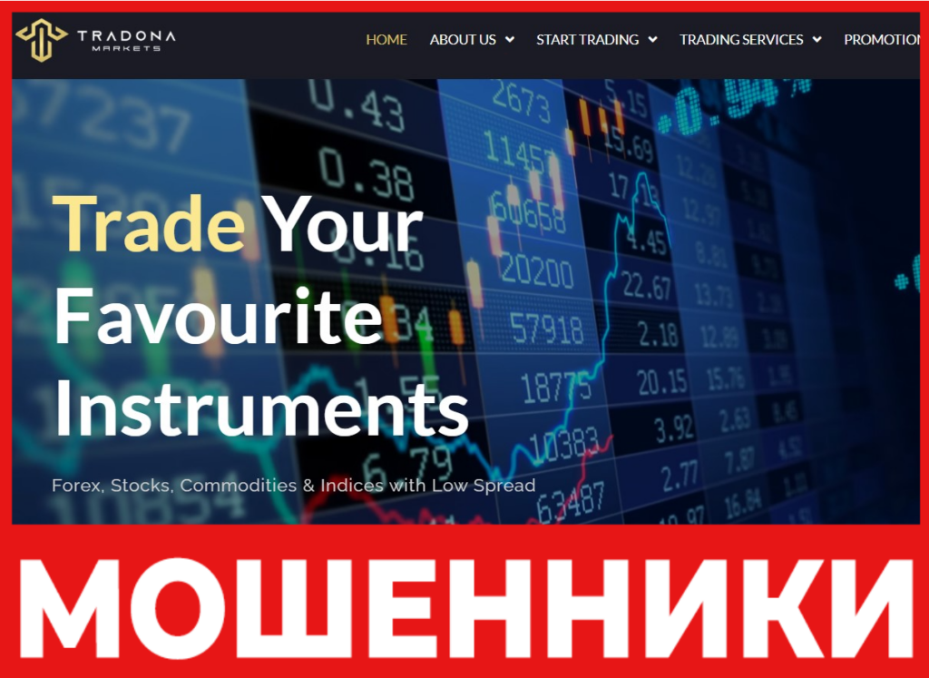 Tradona Markets лицевая сторона скрин