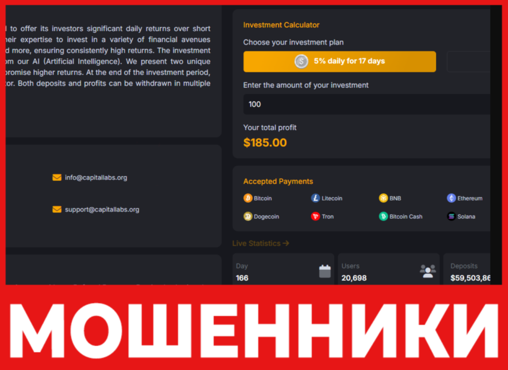 Capitallabs LTD лицевая сторона скрин