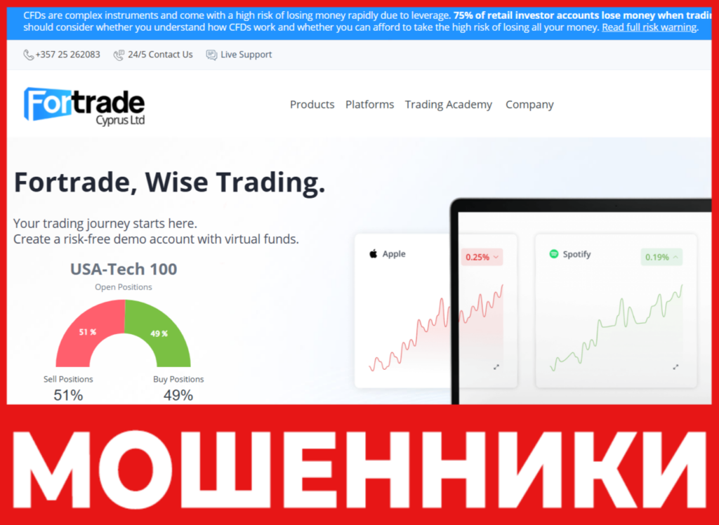 Fortrade лицевая сторона скрин