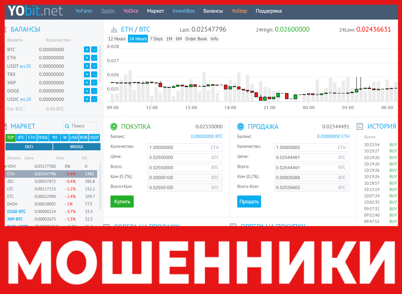 Yobit лицевая сторона скрин