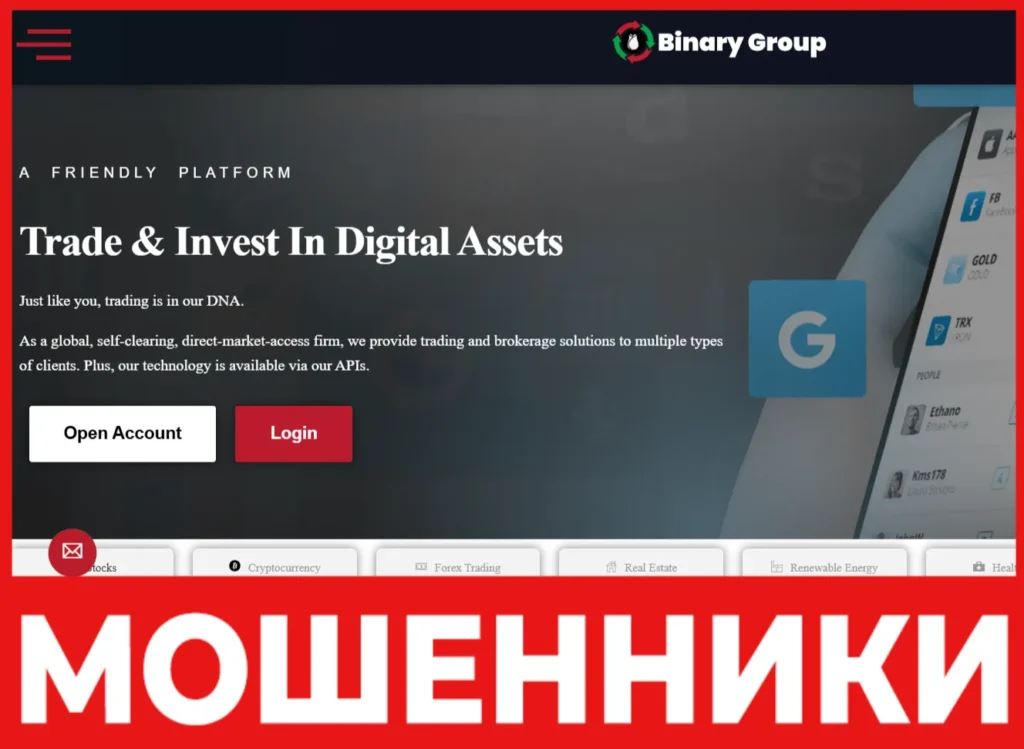 Binary Stock Group лицевая сторона скрин