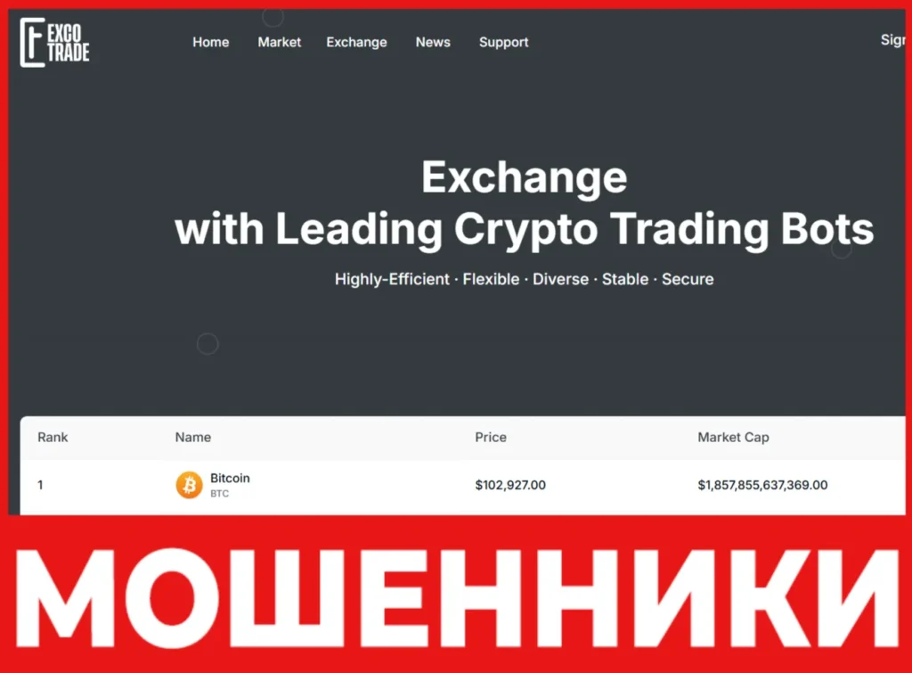 ExcoTrade лицевая сторона скрин