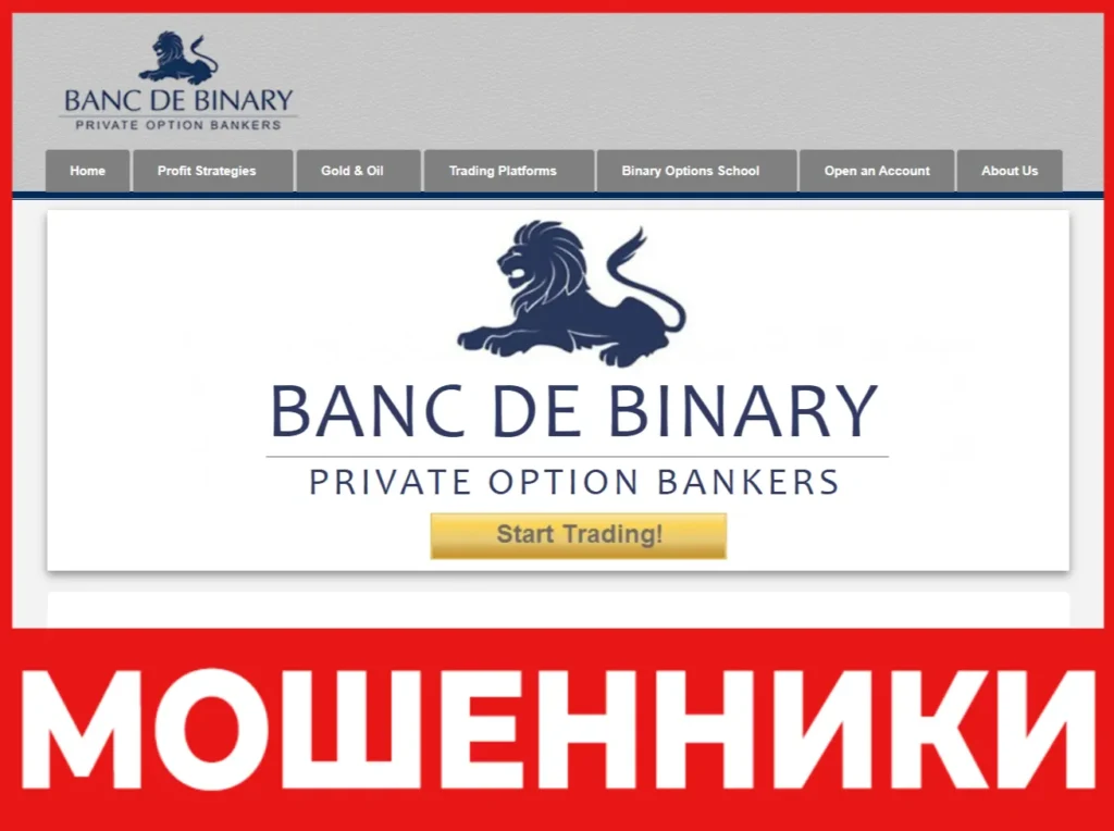 Banc De Binary лицевая сторона скрин