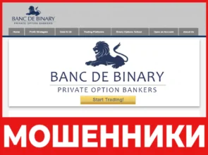 Banc De Binary лицевая сторона скрин