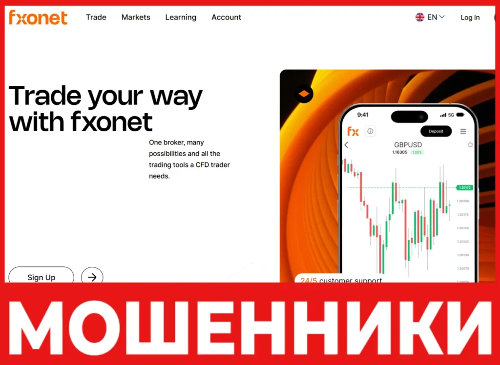 Fxonet Ltd лицевая сторона скрин