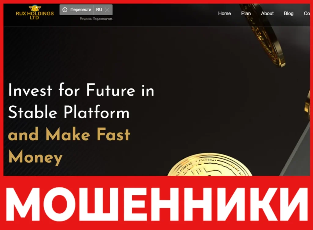 Rux Holdings Ltd лицевая сторона скрин