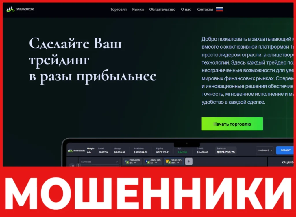 Tradeinyourcoins лицевая сторона скрин