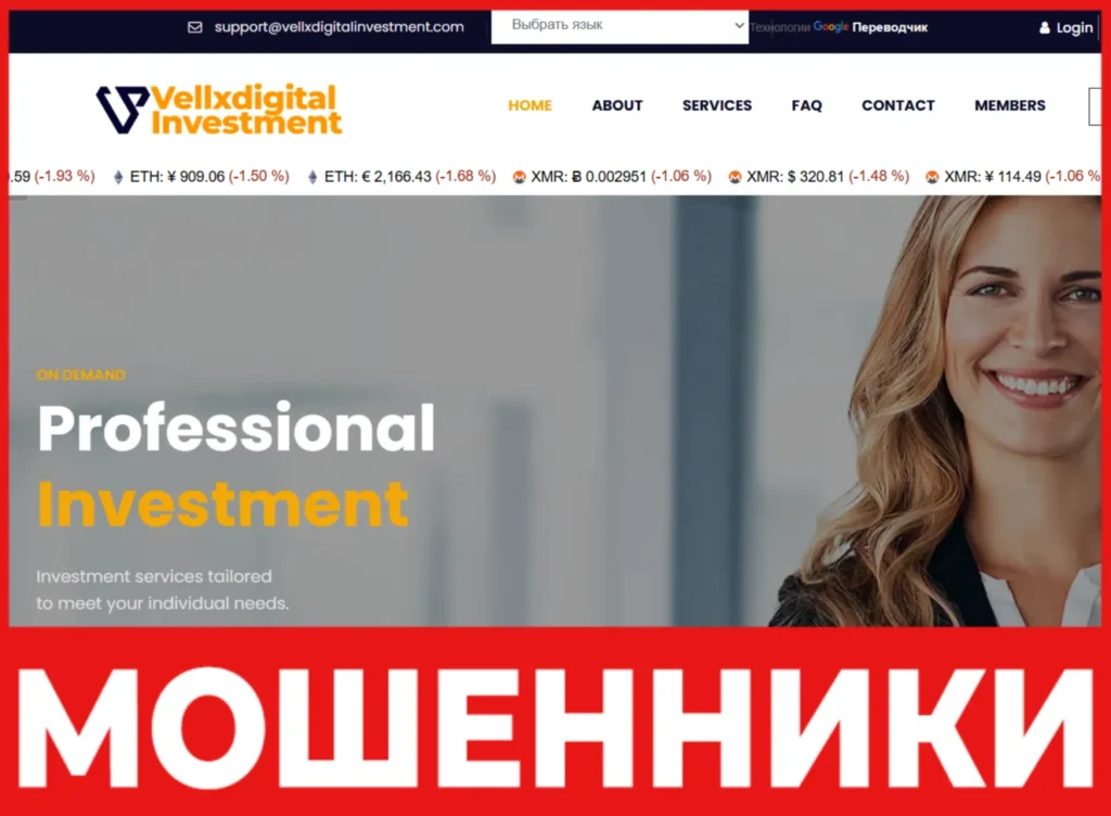 Vellxdigital Investment лицевая сторона скрин