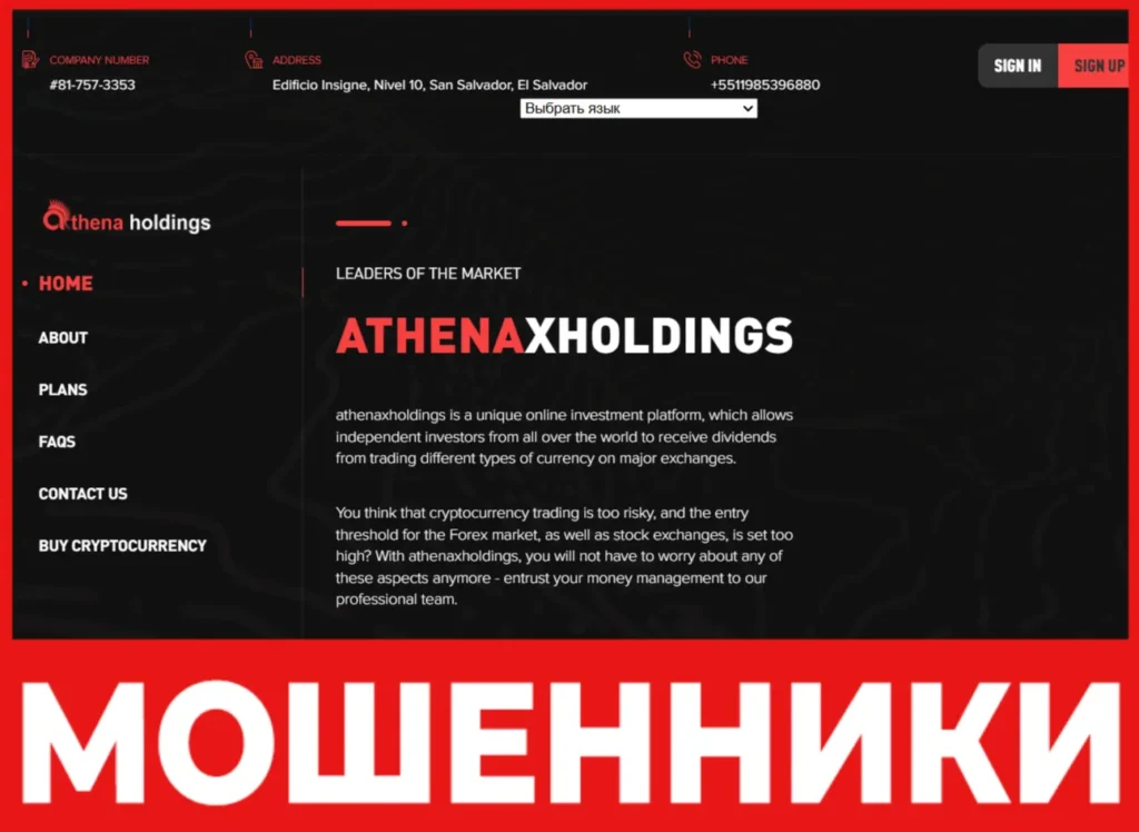 Athenaxholdings лицевая сторона скрин