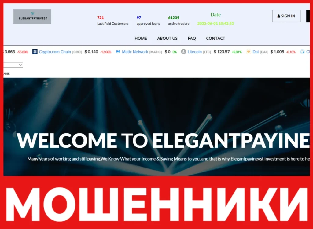 Elegantpayinvst лицевая сторона скрин