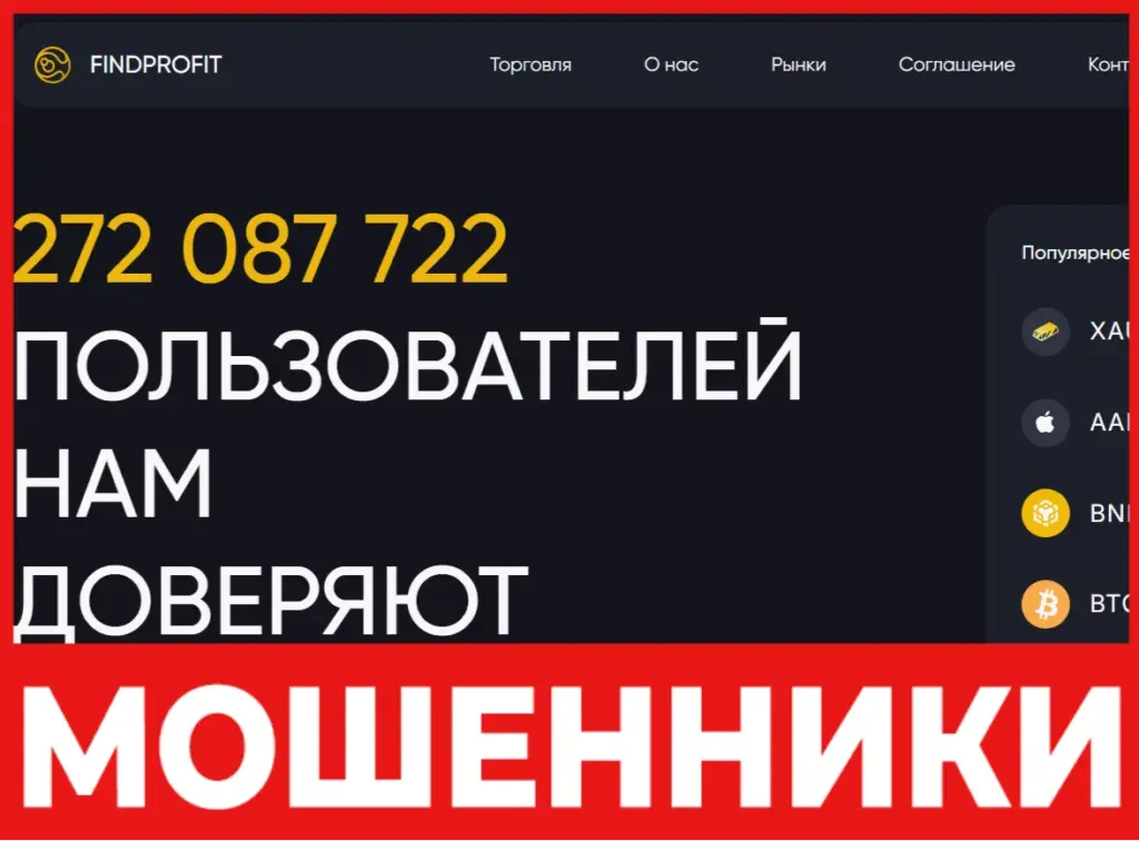 Findprofit лицевая сторона скрин