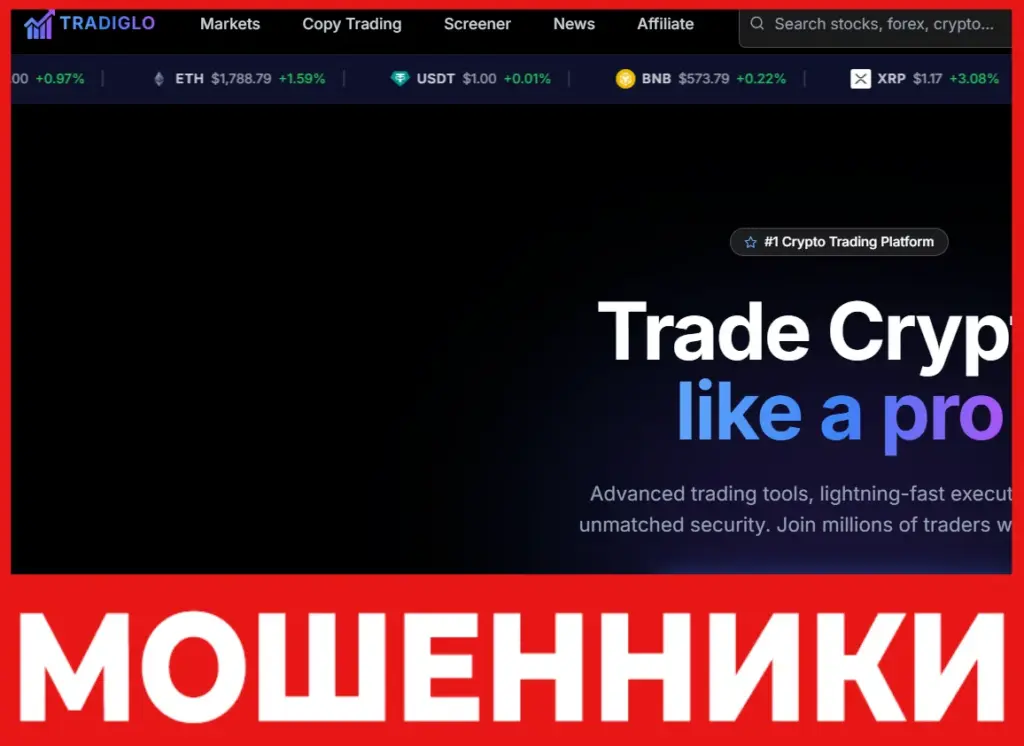 TRADIGLO лицевая сторона скрин