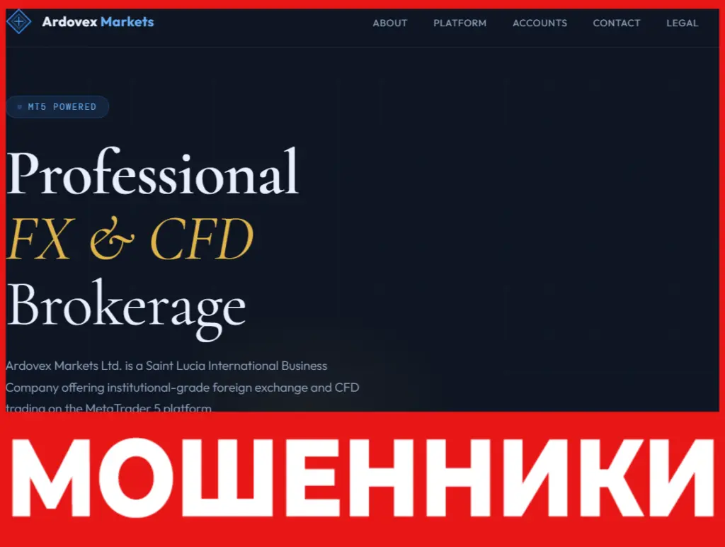 Ardovex Markets лицевая сторона скрин